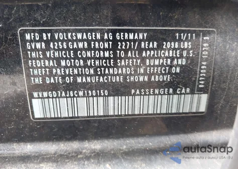 2012 Volkswagen Gti 4-Door Autobahn z USA, uszkodzony, nr VIN WVWGD7AJ6CW190150